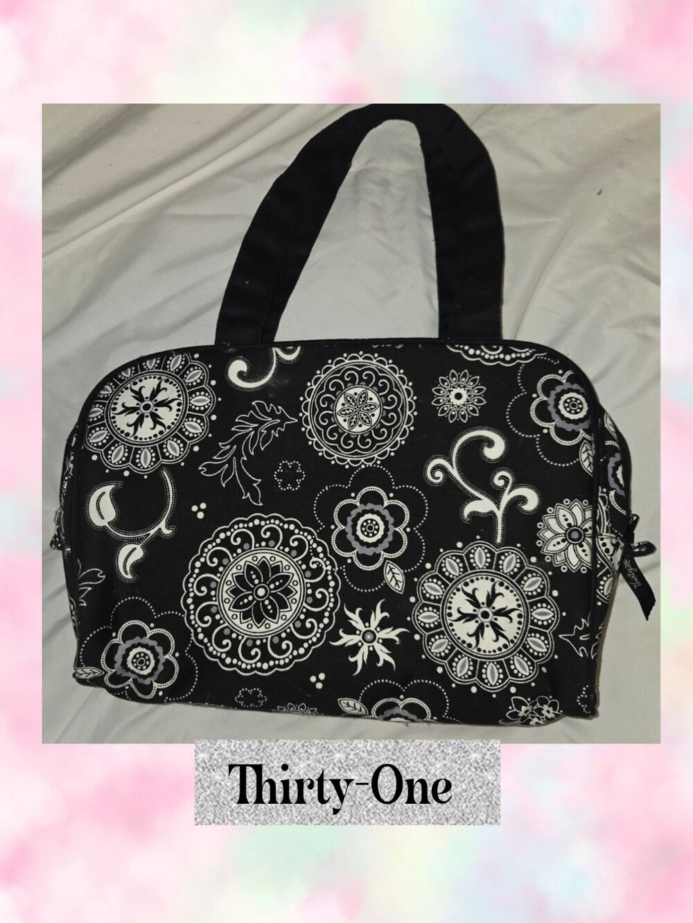 Thirty-One Black & White Floral Travel Tote